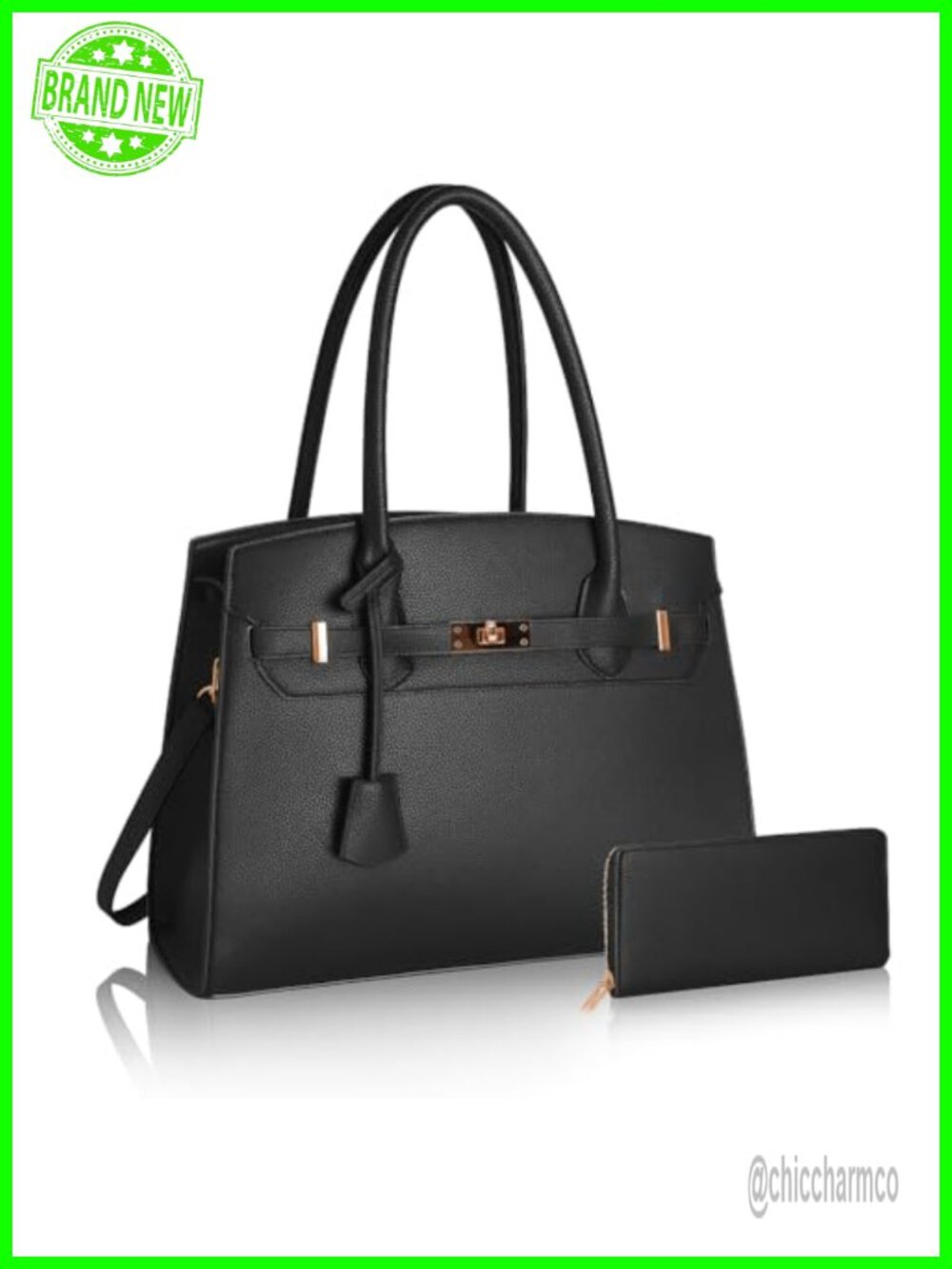 Vegan Leather Satchel Shoulder Bag with Wallet Adjustable Strap Work